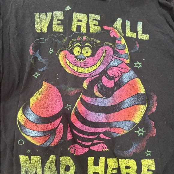 Disney Black Tee with Neon Cheshire Cat and 'We're All Mad Here' Graphic - Picture 3 of 5